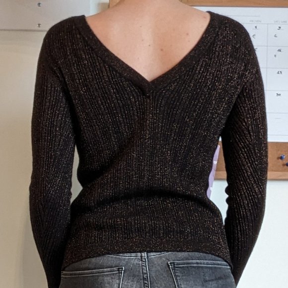 Wool blend black and gold metallic top Selected femme - Picture 2 of 6